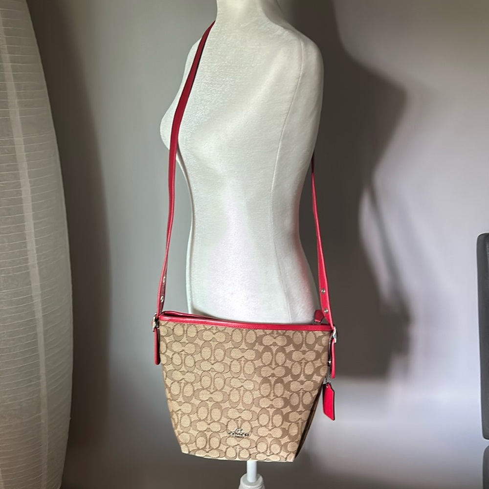 COACH Small Dufflette Signature Canvas Red Leather Trim Manufacturer Sample Bag